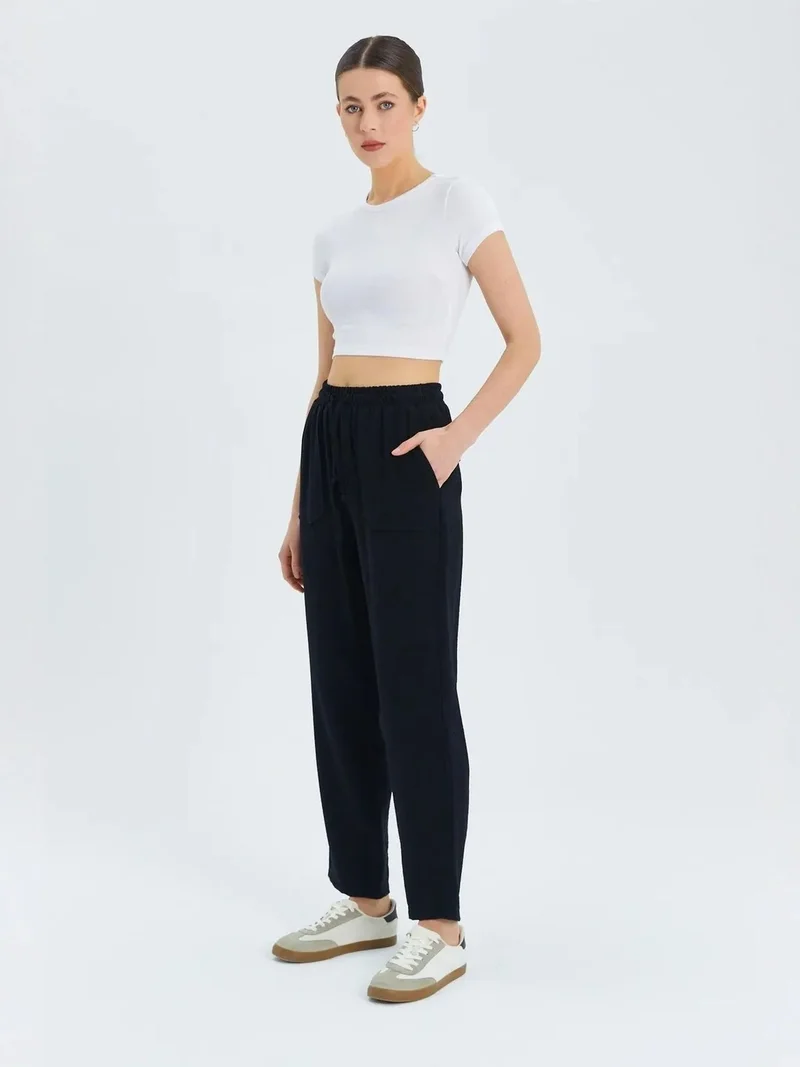 ميكسراي Mixray High Waist Carrot Fit Pants with Drawstring Waist